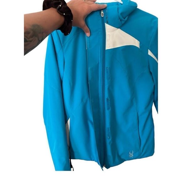 Spyder Colorblock Full Zip Amp Insulated Hooded Ski Jacket Blue White Size 6 - Picture 10 of 12